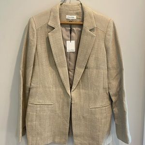 Creme Calvin Klein blazer with leather detail